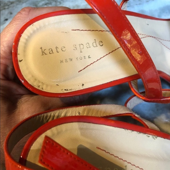 KATE SPADE PATENT LEATHER WEDGES 9 ORANGE - Picture 4 of 8